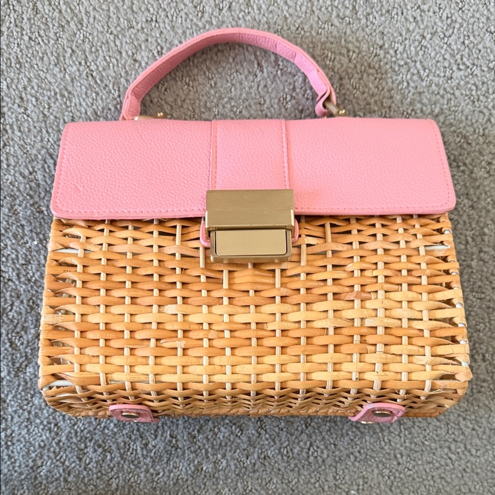 ZARA Pink and Tan Woven Handbag